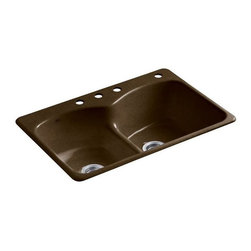 KOHLER - Langlade Smart Divide Top Mount Cast-Iron 33 in. 4-Hole Double Bowl Kitchen - Kitchen Sinks