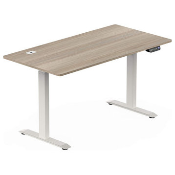 Modern Large Desk, Metal Legs With Electric Height Adjustable Top, Oak