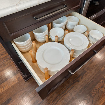 Custom Kitchen Drawer with Adjustable Peg Plate Organizer after remodel
