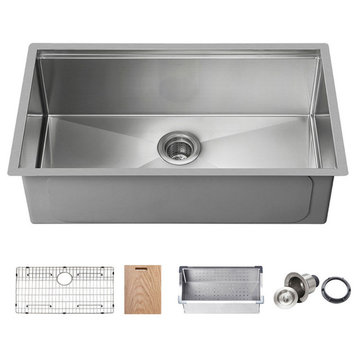 KIBI Undermount Single Bowl Workstation Sink, Stainless Steel 33"