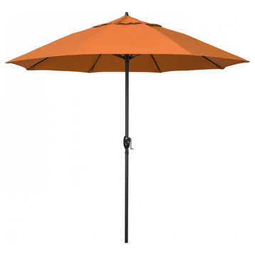 9' Patio Umbrella Bronze Pole Fliberglass Rib Auto Tilt Sunbrella, Tangerine