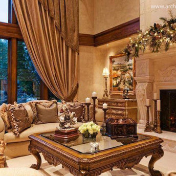 Tuscan limestone fireplace mantel