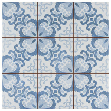 Harmonia Floral Lattice Blue Ceramic Floor and Wall Tile
