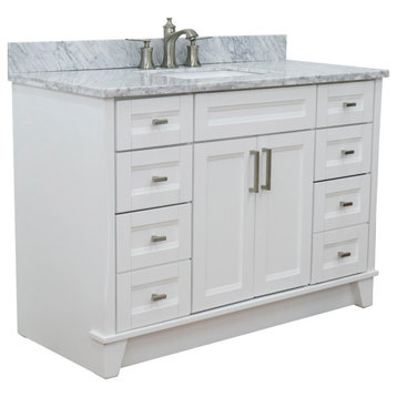49" Single Sink Vanity, White Finish With White Carrara Marble