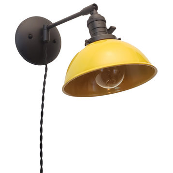 Plug in Adjustable Reading Wall Light - Industrial Black & Yellow Sconce