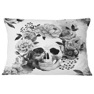 Peony Watercolor Skull Abstract Throw Pillow, 12"x20"