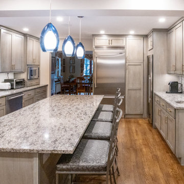 Transitional Gourmet Kitchen with Gray-Stained Cabinets | Large Island