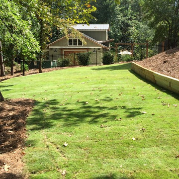 3 Tier PT Timber Walls, PT Timber Steps, Paver Patio, Irrigation, Sod, Drainage