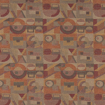 Gold Burgundy Orange Abstract Geometric Durable Upholstery Fabric By The Yard