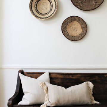 Vintage Church Pew with African Iringa Basket Wall