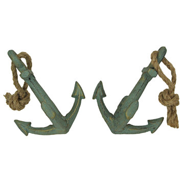Set of 2 Verdigris Cast Iron Ship Anchor Bookends Nautical Home Decor Sculpture