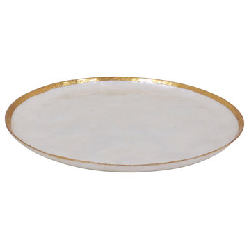 14" Capiz Platter w/Gold Trim, Natural/Gold