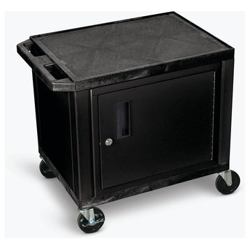 Luxor Tuffy 2-Shelf AV Cart With Cabinet and Electric, Black/Black
