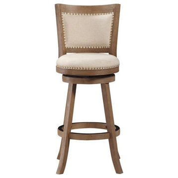 Nailhead Trim Round Barstool With Padded Seat And Back, Brown And Beige