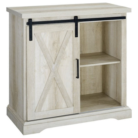 32" Rustic Farmhouse Sliding Barn Door Accent Cabinet - White Oak