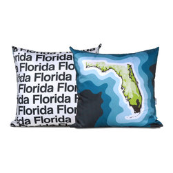 Florida Map Pillow, Blue - Decorative Pillows