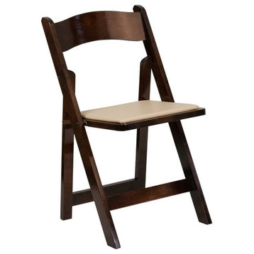 Bowery Hill Wood/Vinyl Indoor-Outdoor Folding Chair in Beige/Fruitwood