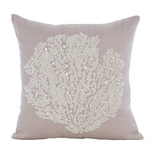 Beige Cotton Linen 26"x26" Beaded Sea Weeds Euro Shams, Pearl Weeds