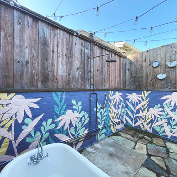 Berkeley Hills Cheerful Backyard Oasis - Outdoor Shower Botanical Mural