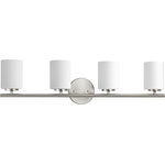 Progress Lighting - Replay 4-Light Bath Light, Brushed Nickel - Four-light bath & vanity from the Replay Collection, smooth forms, linear details and a pleasingly elegant frame enhance a simplified modern look. Fixture can be mounted up or down.