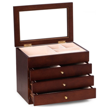 Rosewood Jewelry Box, Glass Viewing Top