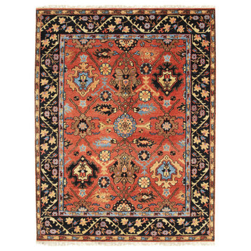 EORC Rust/Navy Hand Knotted Wool Knot Rug, 7'6x9'6