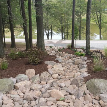 Rural Landscape Design - Fieldstone Wall, Flagstone Path, Boulder Steps