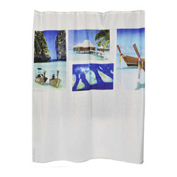Evideco - Extra Long Shower Curtain Polyester Beach 71L x 79H - Shower Curtains