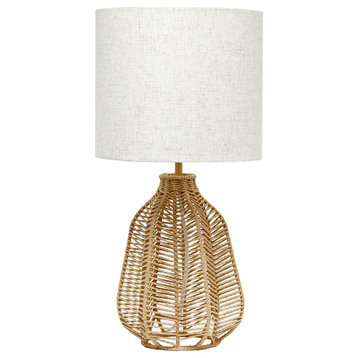 21 Coastal Rustic Paper Rope Rattan Table Lamp with Light Beige Linen, Natural