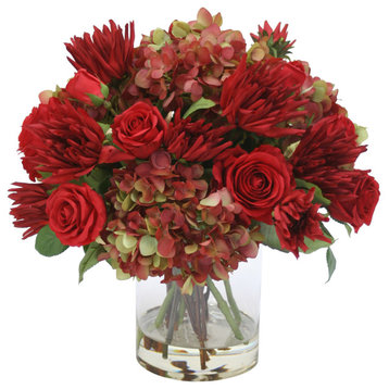 Waterlook® Hydrangea, Red Rose, and Dahlia