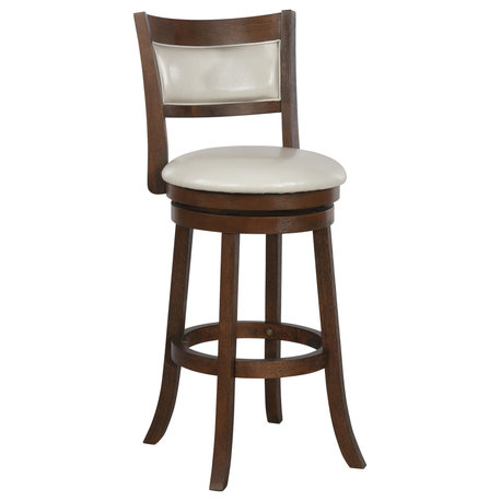 30" Swivel Stool, Cream Faux Leather With Dark Walnut Finish