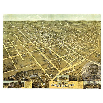 Historic Lexington, KY Map 1871, Vintage Kentucky Art Print, 24"x36"