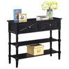 Convenience Concepts Country Oxford 2 Drawer Console Table in Black Wood Finish