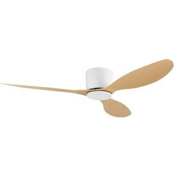 42" LED Ceiling Fan With Lamp, White, 52.0x6.7", Light Wood Blades, Without Lamp