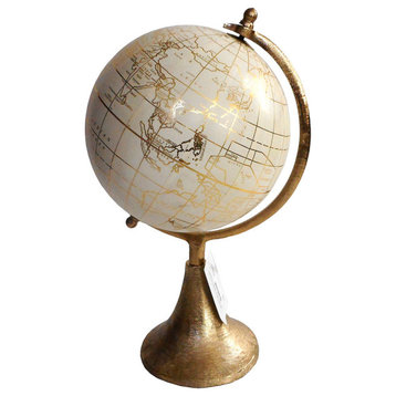 White Globe on Gold Stand 8x8x15"
