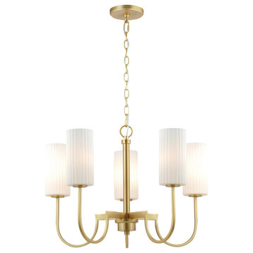 Maxim Town and Country Five Light Chandelier, Satin Brass