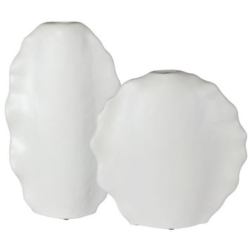 Uttermost Ruffled Feathers Modern White Vases, Set of 2