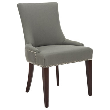 Contemporary Dining Chair, Padded Seat With Nailhead Trim, Sea Mist Linen
