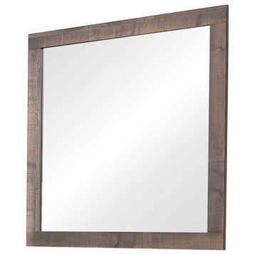 Benzara BM242631 Mirror With Rectangular Wooden Frame and Weathered Look, Brown