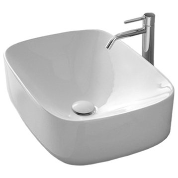 Round White Ceramic Vessel Bathroom Sink, No Hole