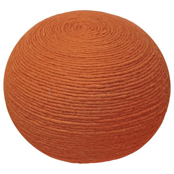 Ellie Round Pouf in Orange Wool With Polyester Filling