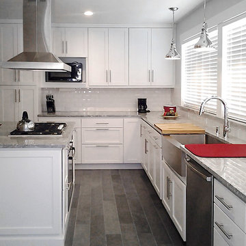 Direct Depot | White Modern Shaker Kitchen with Red Accents