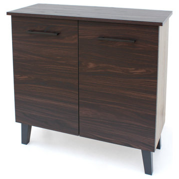 GDF Studio Willson 3-Shelf Walnut Finished Faux Wood Cabinet With Oak Accent, Sa