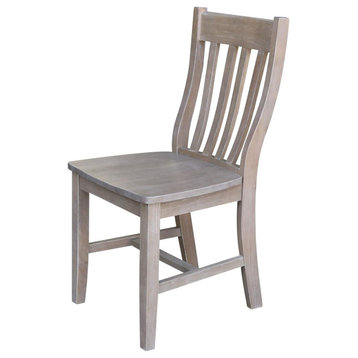 Set of 2 Dining Chair, Hardwood Legs With H-Shaped Support, Washed Gray Taupe