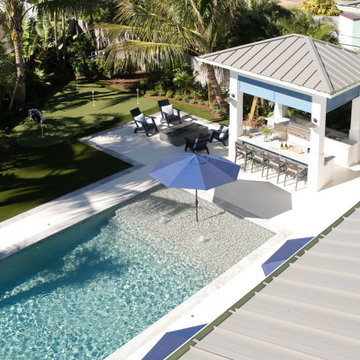Aerial View of Coastal Backyard and Outdoor Kitchen