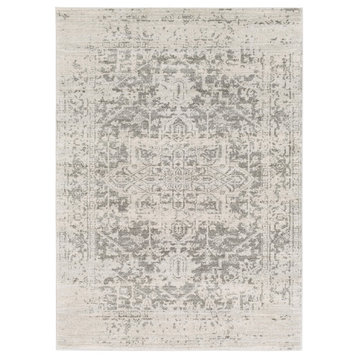 Harput Traditional Black and Light Gray Area Rug, 6'7"x8'