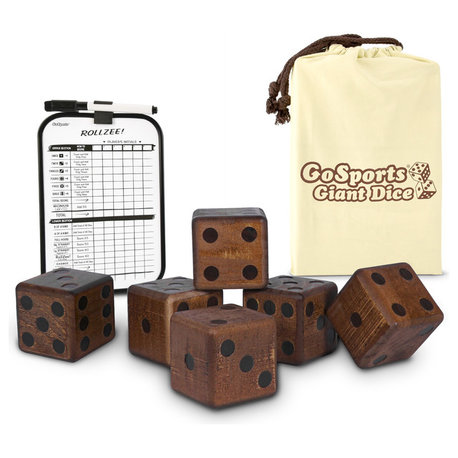 GoSports Giant Dark Stain 3.5" Wooden Playing Dice Set With Bonus Scoreboard