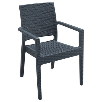 Ibiza Resin Wickerlook Dining Arm Chair, Dark Gray, Set of 2