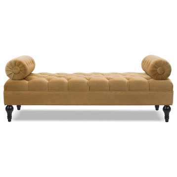 Lewis 60" Tufted Bolster Arm Entryway Bench, Gold Velvet