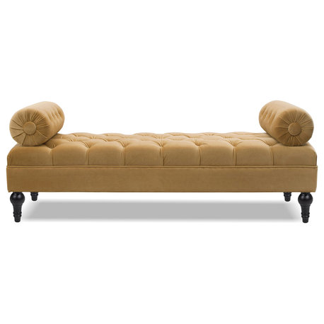 Lewis 60" Tufted Bolster Arm Entryway Bench, Gold Velvet